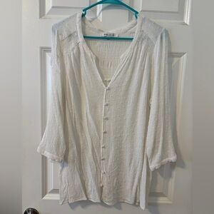 Rose Olive Top 1X Plus Blouse Swiss Dot Button down